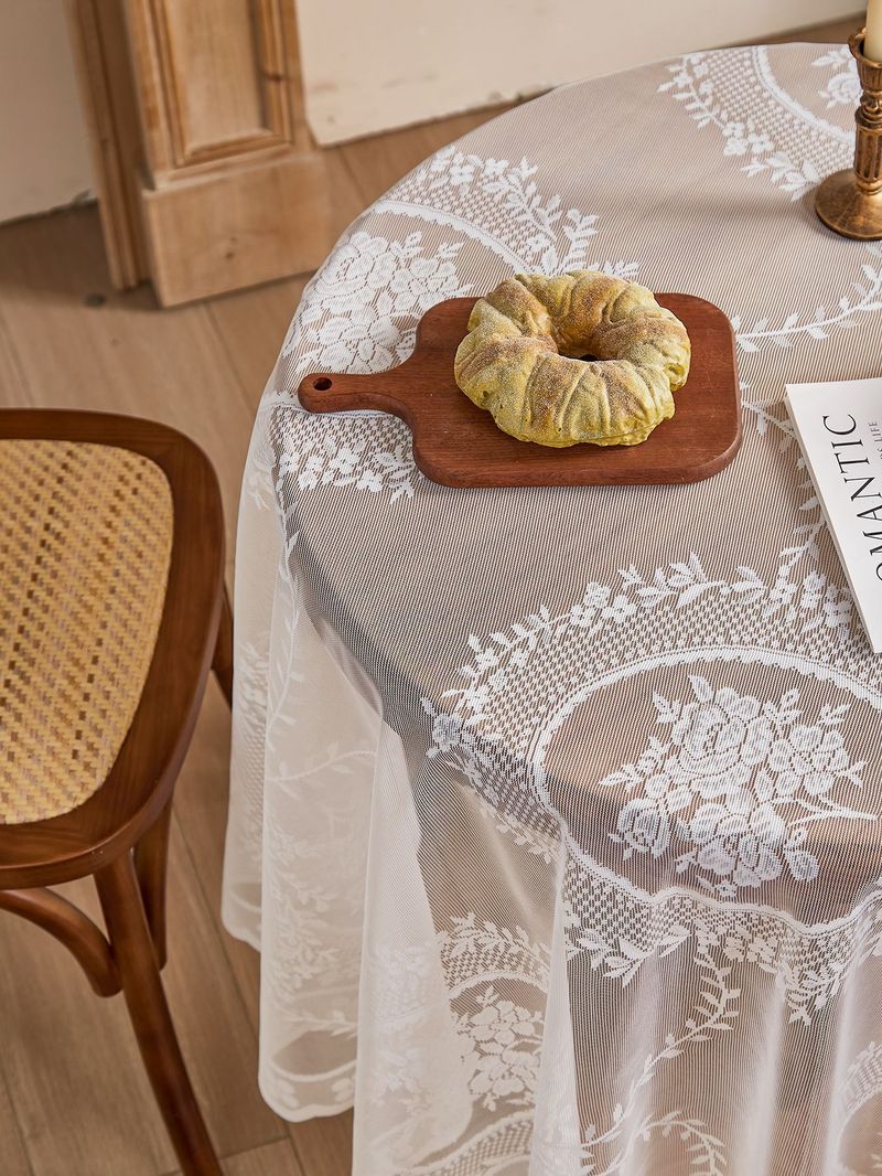 Nappe florale vintage - Housse de table ronde et rectangulaire antidérapante et résistante à la chaleur, tissu polyester lavable pour tables à manger et tables basses_voghion.com