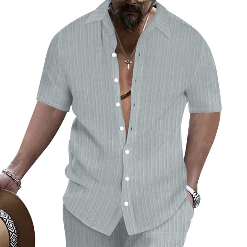 2024 Summer Men's Shirt Casual Loose Short Sleeve Beach Button-Up Top_voghion.com