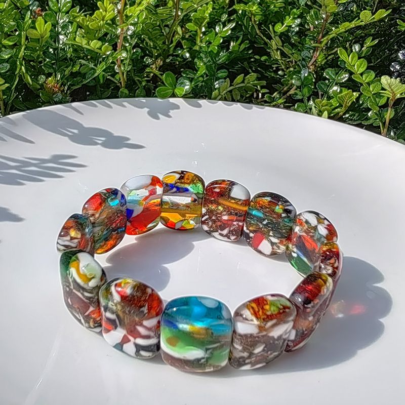 Handgefertigtes DIY-Armband aus elastischem Band mit Camouflage-Tausendblumen-Glasur für Damen_voghion.com