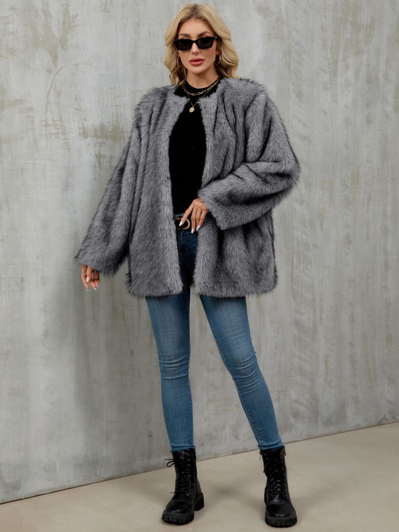 Women's Faux Fur Coat Winter Warm Fluffy Cardigan Jacket Oversized Outerwear For Casual & Office_voghion.com