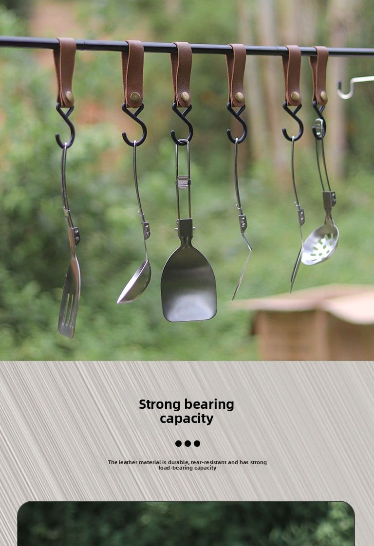 Portable Outdoor Camping S-Shaped Leather Keychain PU Hanging Triangle Storage Rack Hook_voghion.com