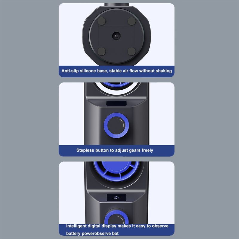 Ventilatore a torre con testa vibrante da tavolo con display digitale intelligente a 100 velocità e velocità continua (grigio scuro)_voghion.com