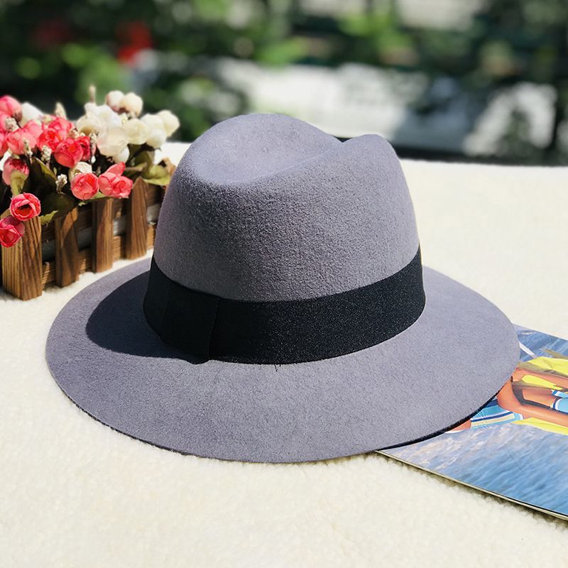 Autumn and winter oblique top hat British pepper letter M wool wide brim hat wool hat_voghion.com