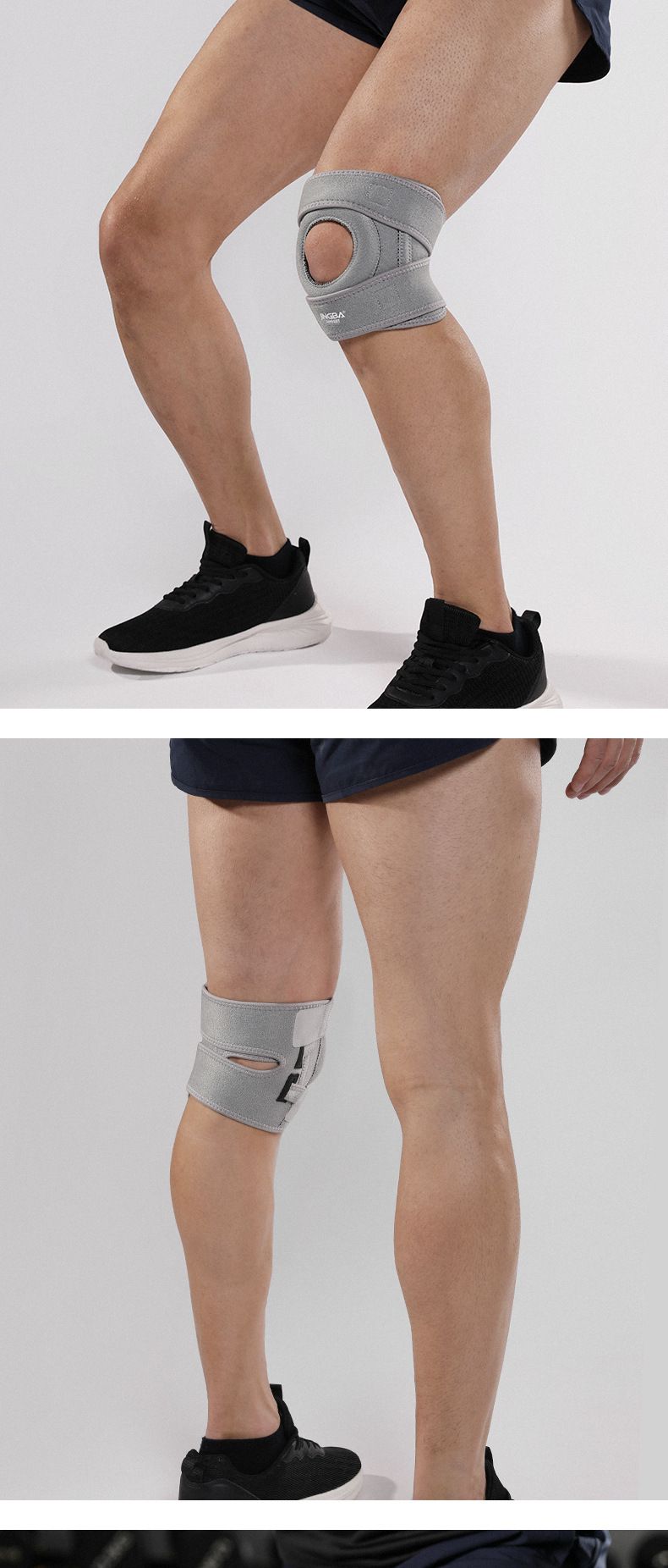 Ginocchiera a compressione JINGBA per corsa, basket, ciclismo e sport – Supporto traspirante, antiscivolo e ammortizzante (grigio/nero/pelle/blu)_voghion.com