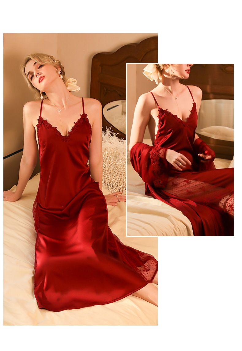 New Arrival! Sensuous Extended Satin Bathrobe Nightgown - Long-Sleeved Pajamas For Women's Luxurious Lounging_voghion.com