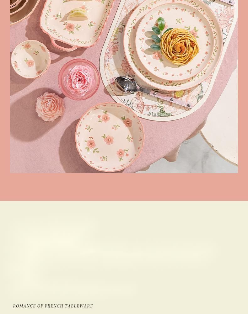 Romantic Pink High-Value Bowl Plate Set Home Use, Beautiful For Girls, Dining Bowls And Plates, Ceramic Underglaze Color_voghion.com