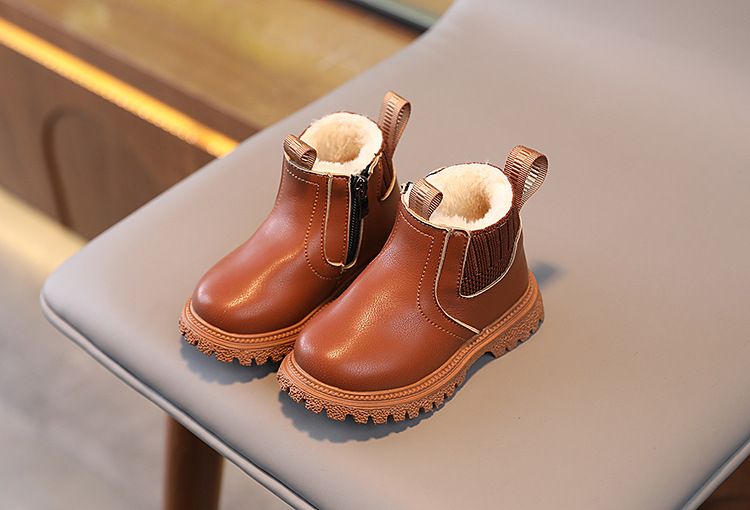 Stivali bassi alla moda per bambini in velluto invernale, stivali bassi alla moda britannici per ragazzi, stivali Martin alla moda con cerniera laterale per ragazze, stivali alla moda con suola morbida_voghion.com