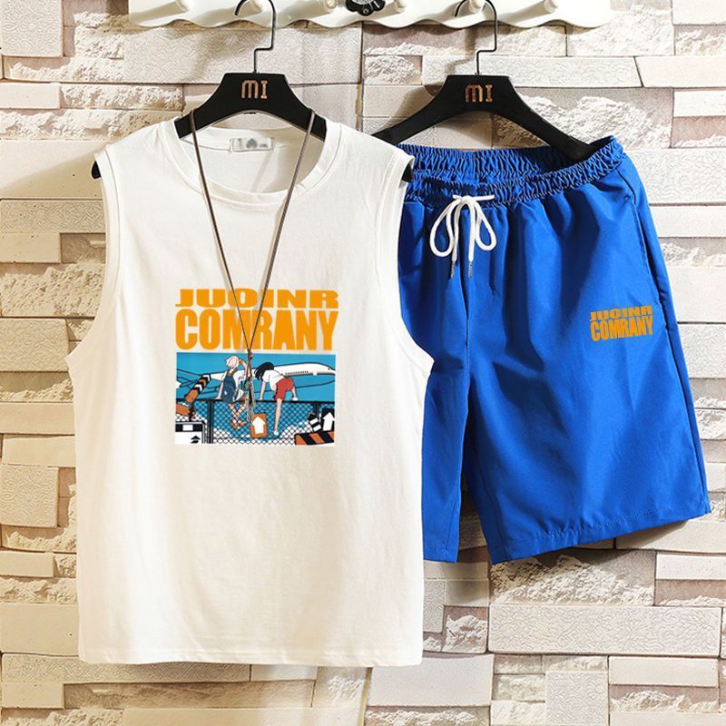 Men's Sports Casual Suit Couples All-Match Loose Round Neck Vest With Five-Point Shorts_voghion.com