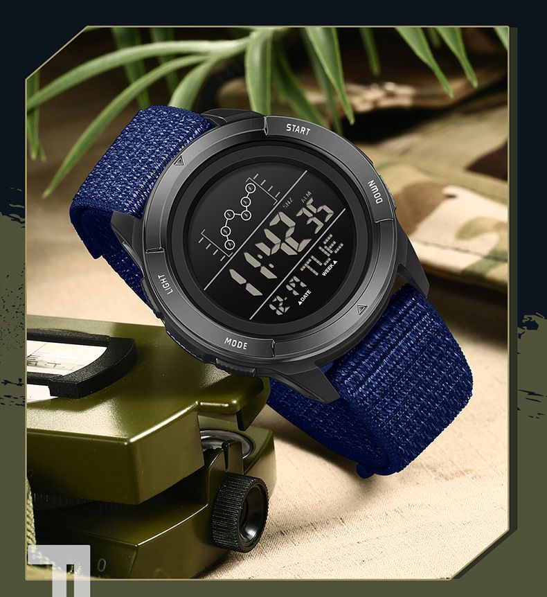 Digital Sports Watch For Students – 50M Waterproof, Multi-Function, Nylon Strap – LED Backlight & Military-Inspired Design_voghion.com