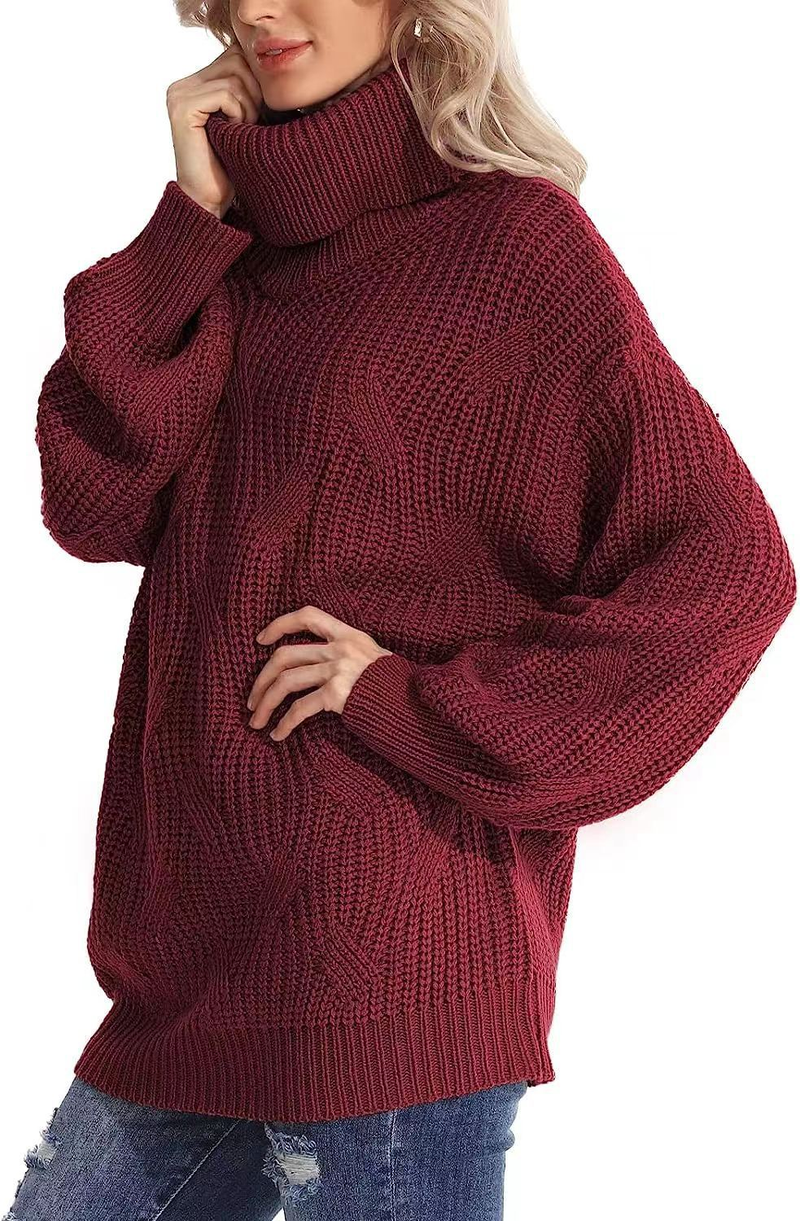Pull tricoté à col roulé et manches longues pour femme, ample, à la mode_voghion.com