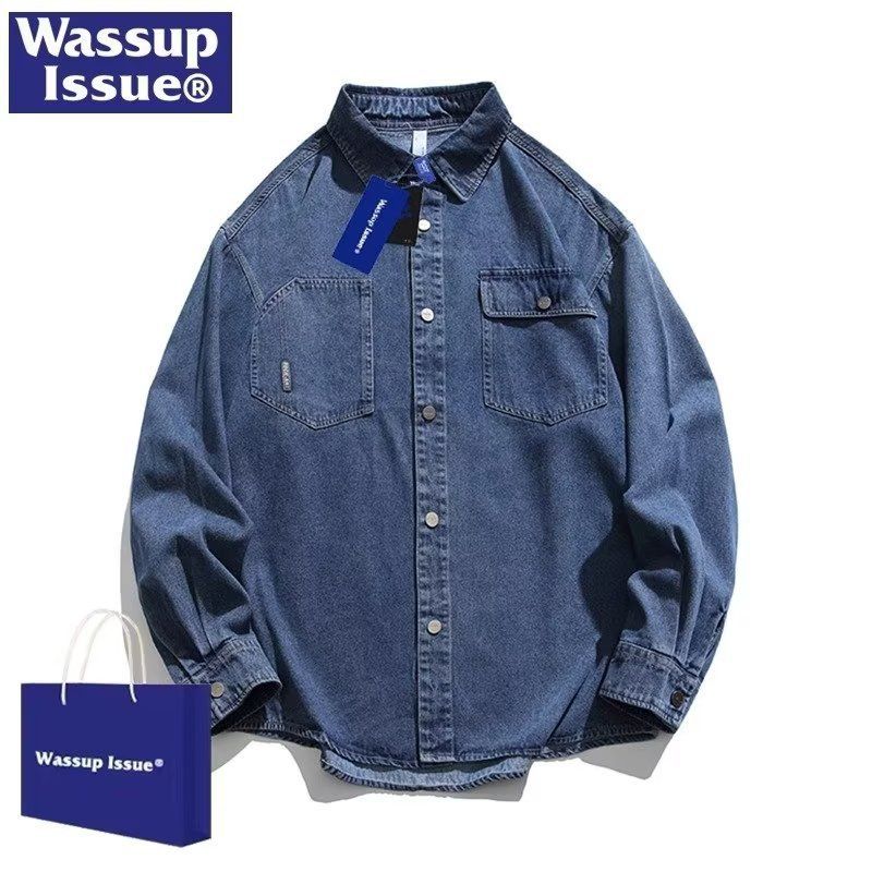 Chemise en jean délavée pour homme, version coréenne, ample, haut de gamme, manches longues_voghion.com