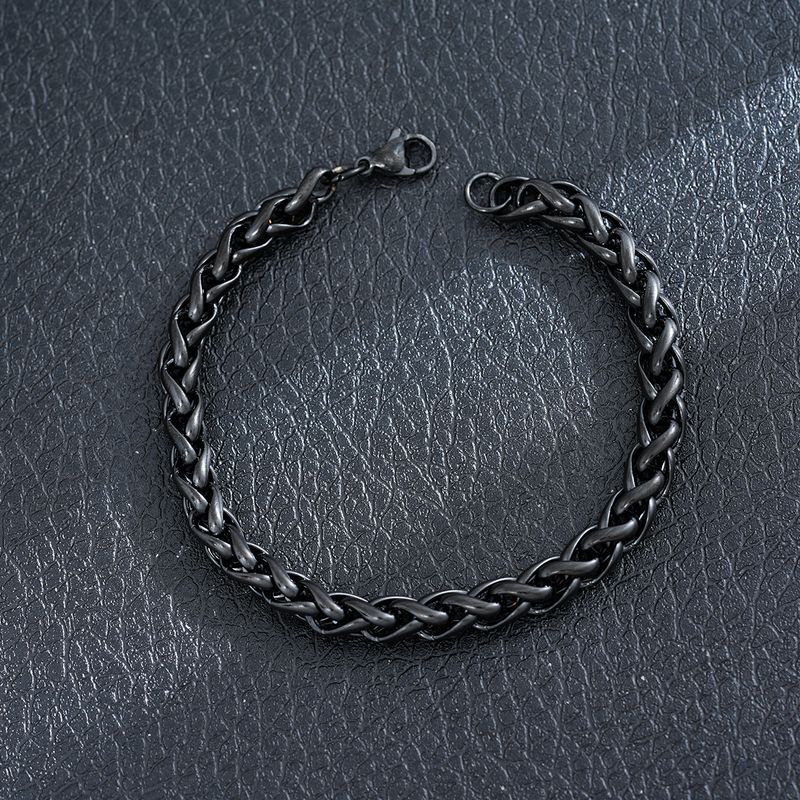 Bracciale da uomo in acciaio inossidabile NK nero con catena cubana in titanio intrecciato e chiusura a moschettone Hip Hop Trend_voghion.com