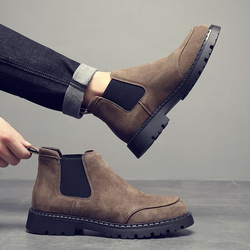 Fur Martin Boots Men's Round Head Platform Short Boots Medium Help Desert Boots Matte Leather Men_voghion.com