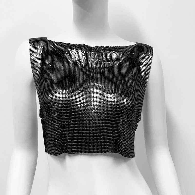 Women's metallic sequin top hot girl vest music festival party sweet and spicy style vest_voghion.com