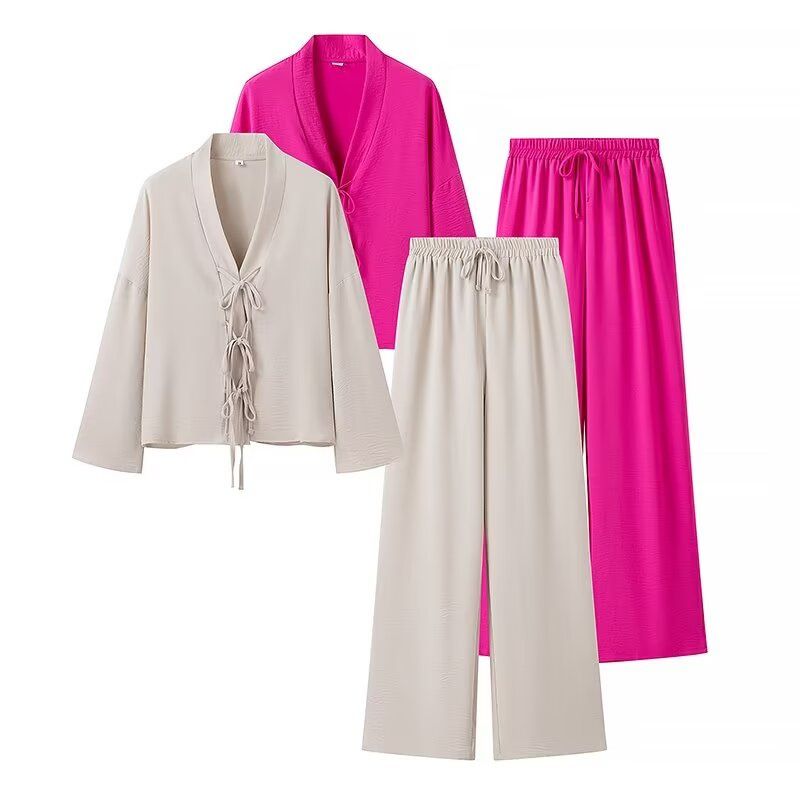 Abbigliamento da donna autunno 2024, nuovo set di pantaloni lunghi con maniche lunghe e lacci larghi e casual._voghion.com