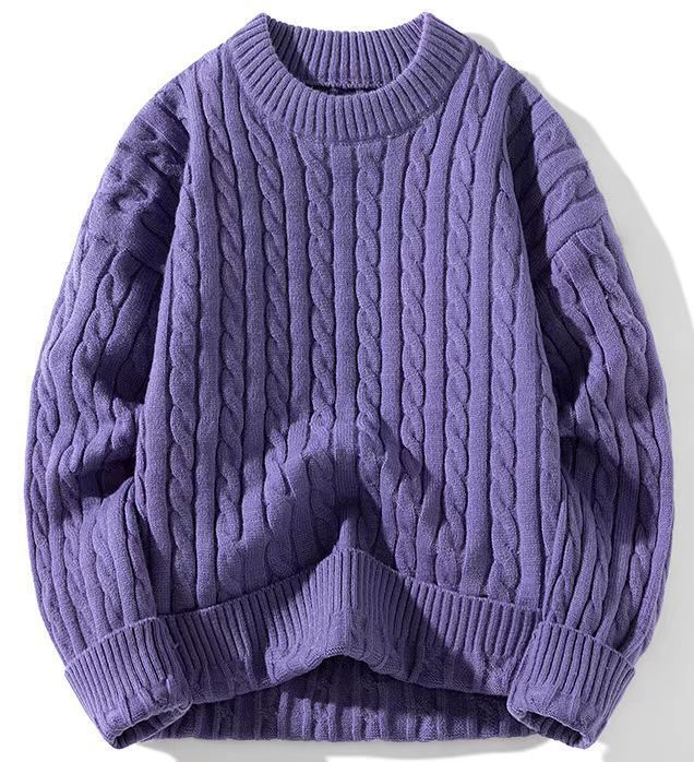 Pull tricoté style paresseux, pull ample torsadé en tricot pour hommes, version coréenne décontractée et polyvalente_voghion.com