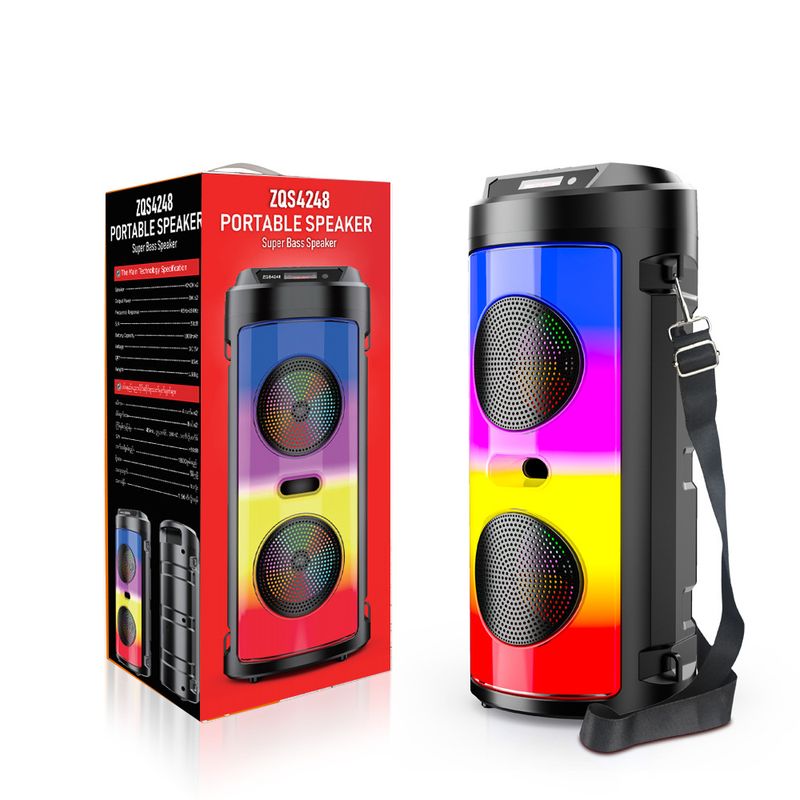 ZQS4248 Dvostruki 4-inčni punjivi stereo vanjski Bluetooth zvučnik s efektom plamena i magičnim svjetlom_voghion.com