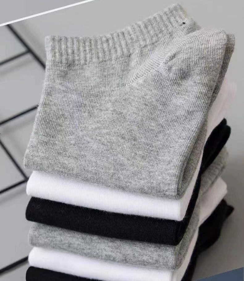 Fënnef Puer schwaarz, wäiss, gro, zolidd Faarf Schëffsocken an onofhängeg Verpakung mat Zipper Poschen_voghion.com