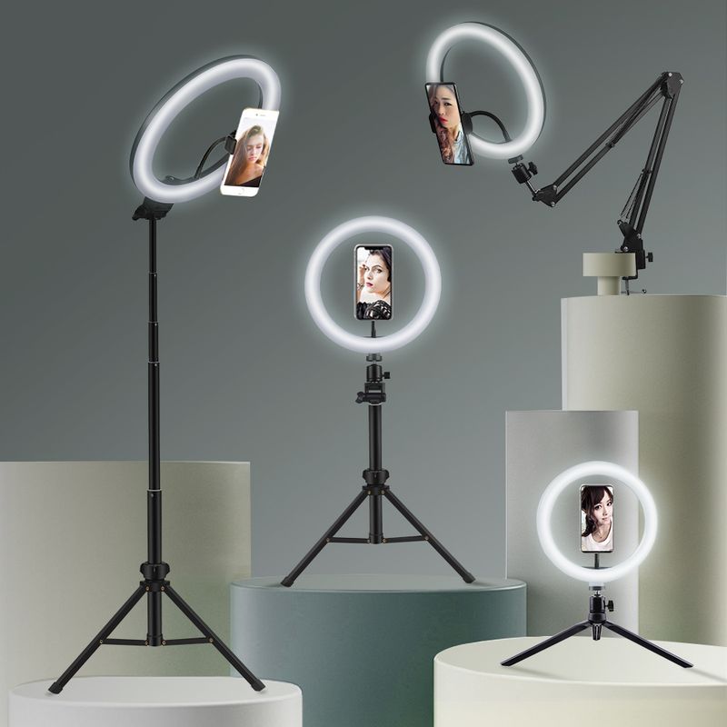 Anneau lumineux circulaire pour prise de vue YouTube, Vlog, selfie, lampe pour appareil photo, vidéo, éclairage de studio, support de téléphone_voghion.com