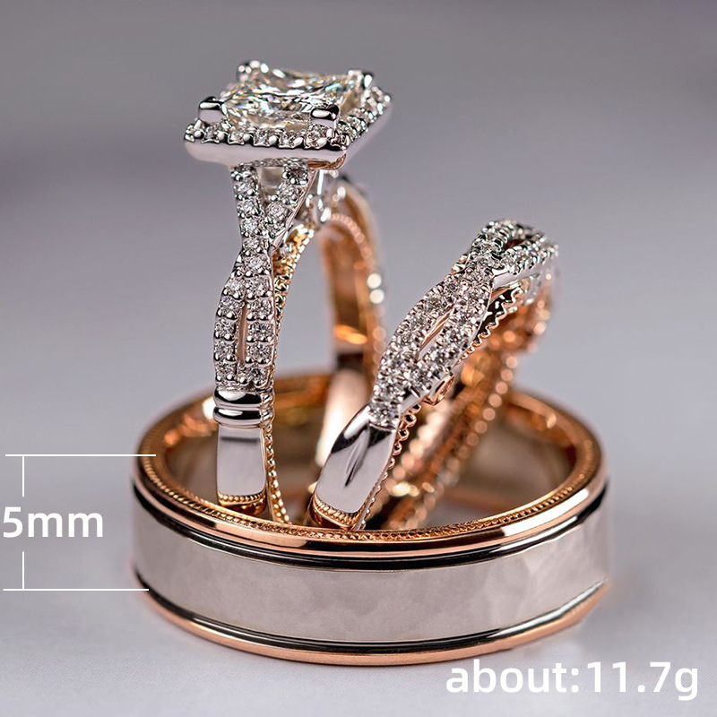 Dreiteiliger Ring Roségold Farbtrennung funkelnder Zirkonring Damen Luxus Verlobungsring_voghion.com