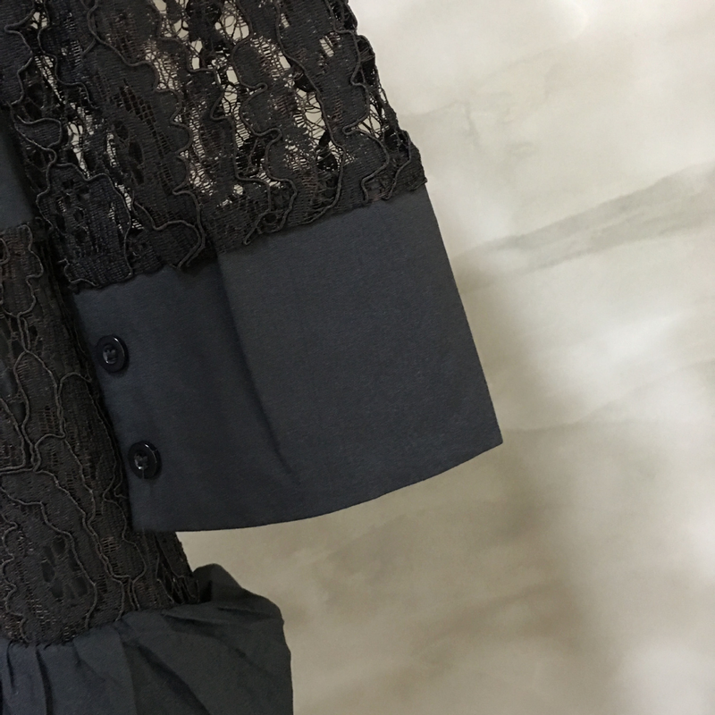 Camicia da donna casual alla moda in pizzo con colletto a maniche lunghe con orlo a forma di fungo, gonna lunga multistrato con gonna lunga con spilla_voghion.com