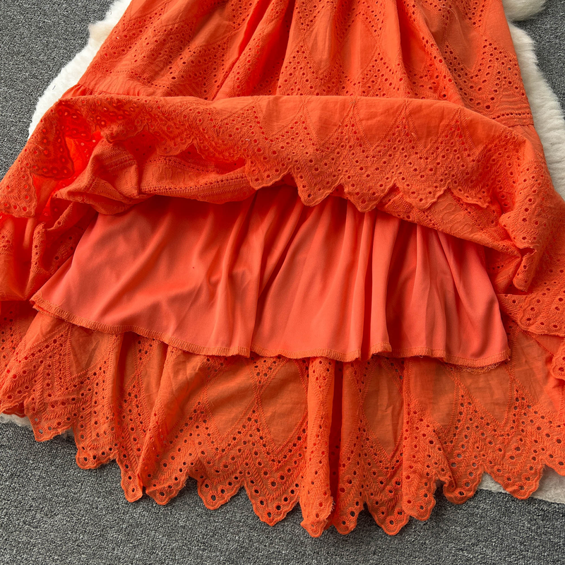 Gonna lunga da donna con colletto a camicia a pieghe attillato estivo_voghion.com