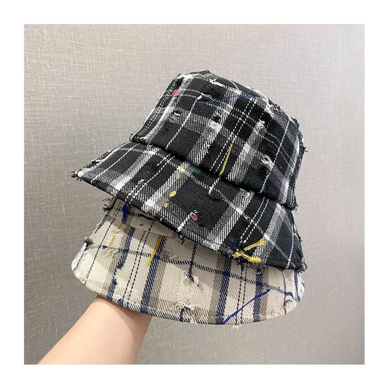 Cappello da pescatore per bambini, primavera ed estate, a quadri, con fori, cappello da lavabo, casual, versatile, pieghevole, cappello da sole_voghion.com