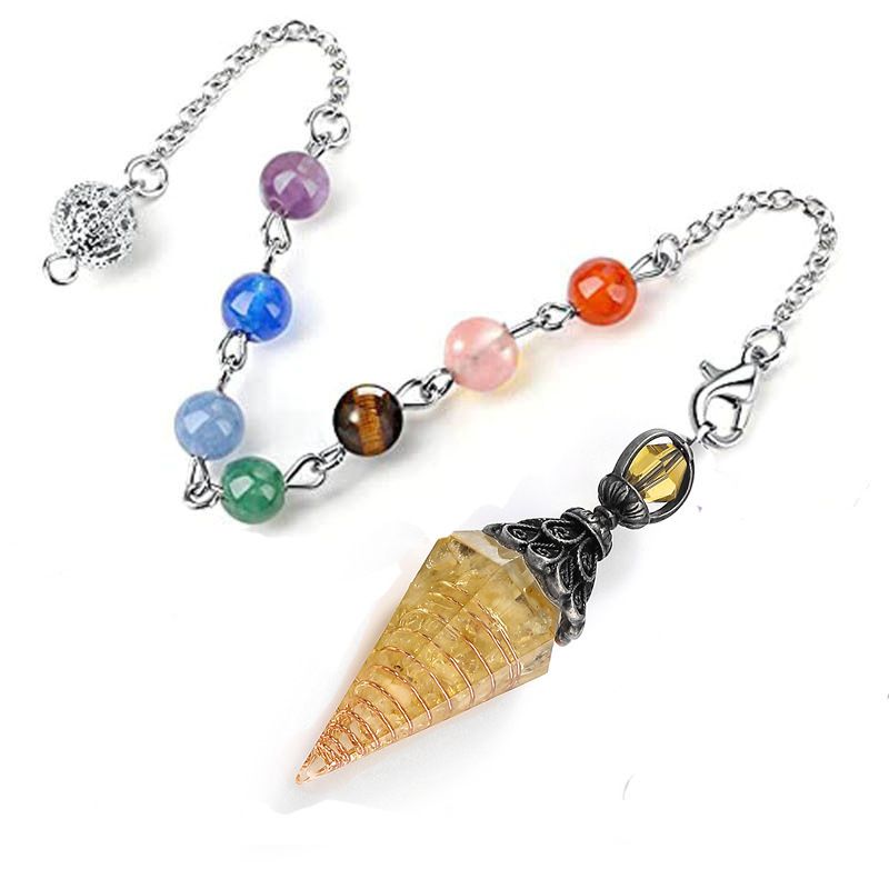 Natural Crystal Gravel Resin Hexagonal Column Cone Pendant 7 Color Beads Chain Pendulum Ornaments Yoga Stone Ornaments_voghion.com