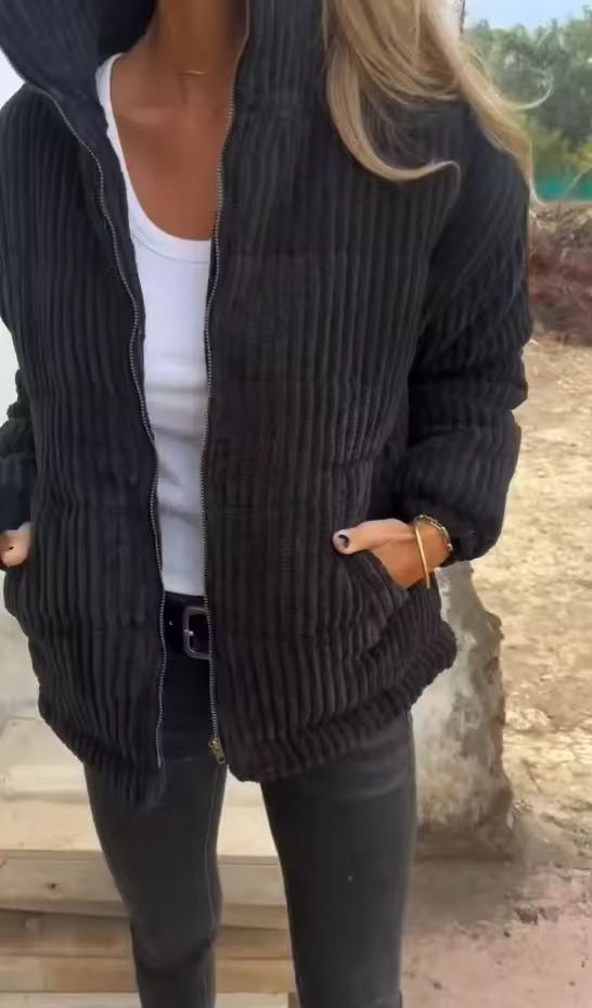 Women's Corduroy Stand Collar Short Jacket With Pockets - Long Sleeve Autumn Winter Casual Outerwear (Available In 8 Colors & 8 Sizes)_voghion.com