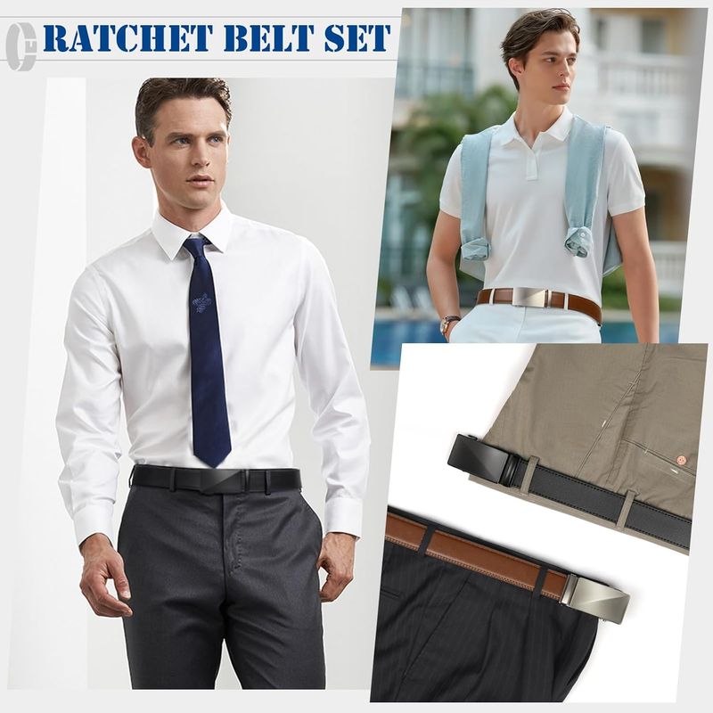 2-teiliger Leder Herren Automatik Arbeitsgürtel Ratsche verstellbar Breite 35 mm_voghion.com