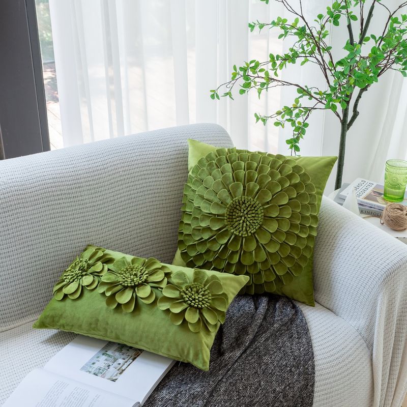 2025 Avocado Green Sunflower Pcase Multi-Process Removable Washable Bedside Bay Window Cushion Sofa_voghion.com