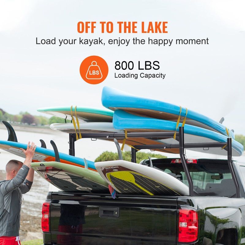 VEVOR Truck Rack, 46-71inch Extendable Truck Ladder Rack, 800 Lbs Capacity Steel Ladder Rack For Truck With Non-Drilling J-bolts, Heavy Duty Truck Bed Rack For Kayak, Surfboard, Lumber, Ladder_voghion.com