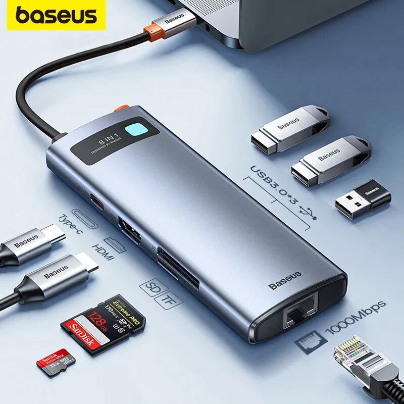Adattatore Baseus 4K 60Hz da tipo C a porta Ethernet PD 100W per MacBook Pro Hub USB 3.0 Accessori per laptop e tablet_voghion.com