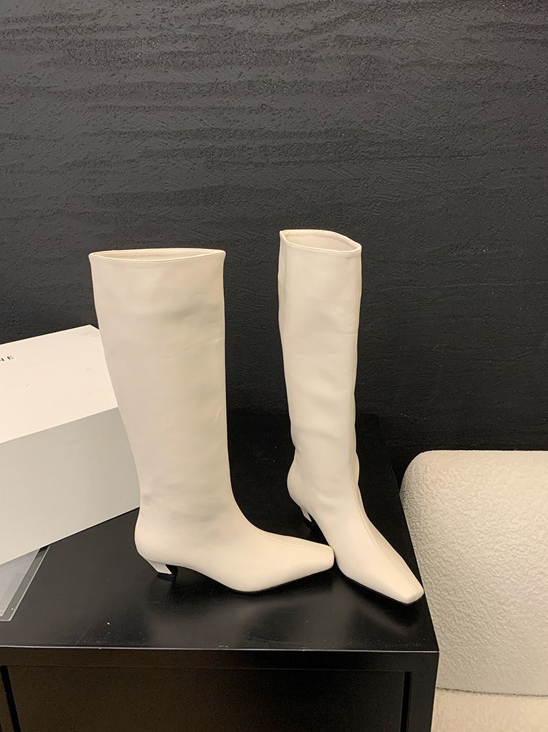 Chaussures pour femmes, bottes rétro, printemps, nouveau tube large, bottes de chevalier en cuir souple pour femmes, bottes fines à talon bas, pas au-dessus du genou_voghion.com