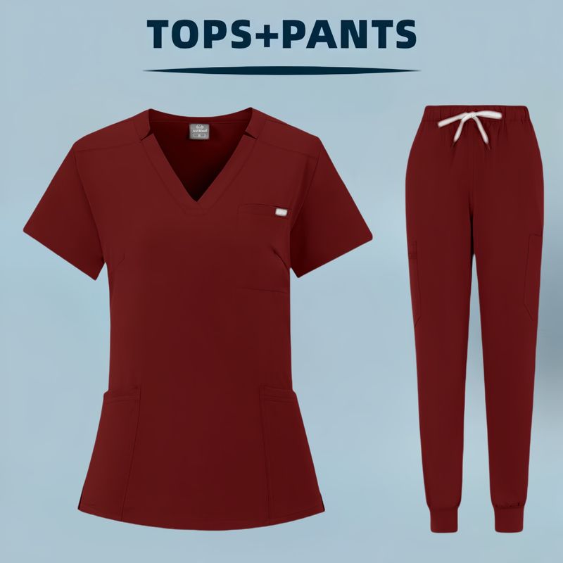 Damenbekleidung Geteilter OP-Overall mit V-Ausschnitt und kurzen Ärmeln Krankenhaus-Peeling-Anzüge für Damen Waschkleidung für den Operationssaal_voghion.com
