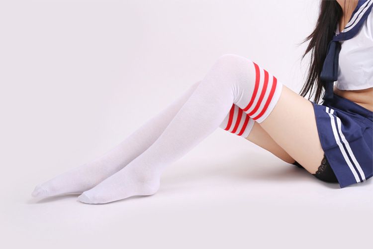 Calzini Harajuku in stile college giapponese, con tre strisce bianche e nere, da donna, sopra il ginocchio, da calcio, lunghi e alti_voghion.com