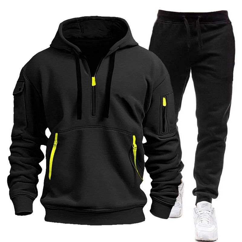 2025 New Autumn Winter Hoodie Men's Sweatshirt Multi-Pocket Zipper Color Block Jacket Casual Sports Set_voghion.com