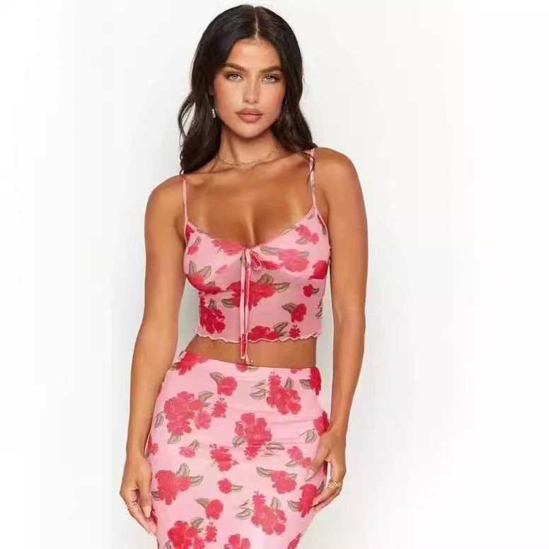 2025 Herfst Winter Nieuwe Dames Mesh Camisole Bloemen Gevoerde Lange Rokset_voghion.com
