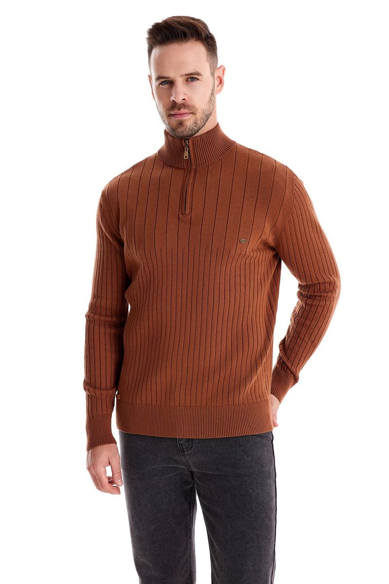 Stand-up Kraang Kotteng Casual Hallefverschluss Einfarweg Pullover héichwäerteg Männer gestrickt Pullover_voghion.com