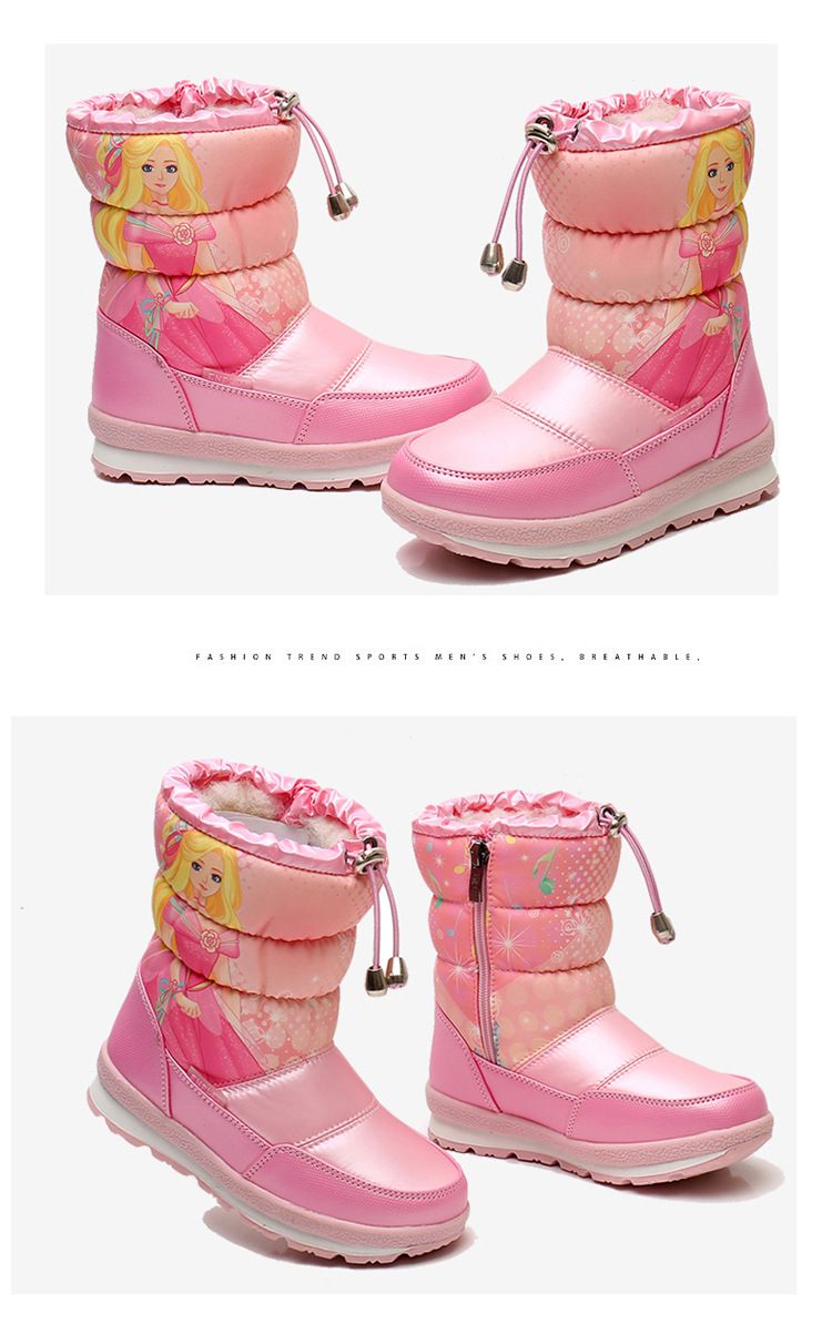 Mittelgroße Schneestiefel für Damen, dicke Wolle, große Baumwolle, große wasserdichte Prinzessin-Baumwollschuhe für Kinder_voghion.com
