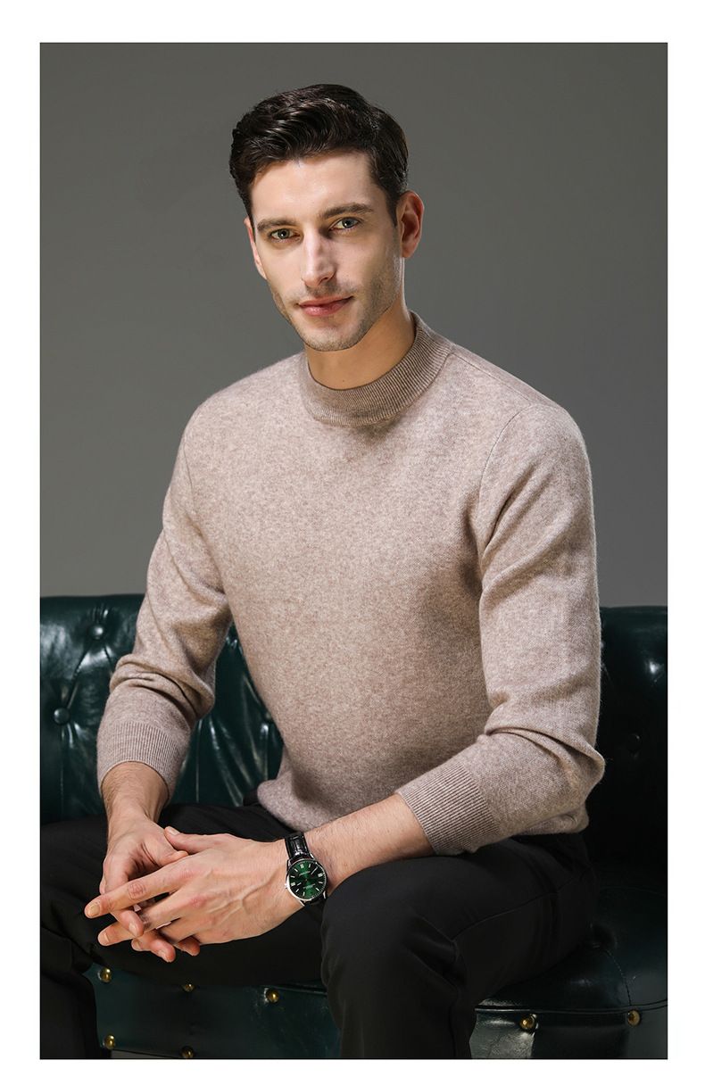 Maglione termico da uomo con mezza zip – Maglia invernale da pendolarismo con collo alto (grigio scuro/blu notte/nero/cammello)_voghion.com