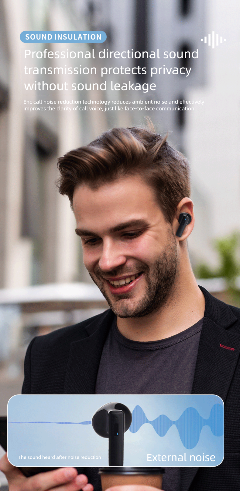 Cuffie auricolari in-ear wireless con doppia qualità del suono stereo, cancellazione del rumore Bluetooth, lunga durata e indolore, con stampo privato_voghion.com
