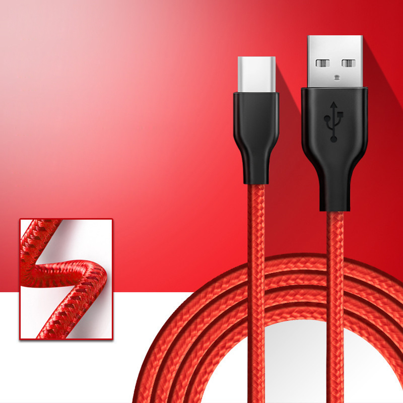 Kunjiuyou Micro USB/C típusú nylon fonott gyorstöltő adatszinkronkábel 1 méter mobiltelefon-piros mikro USB-hez_voghion.com