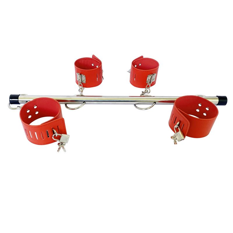 Adult products stainless steel pipe binding hand and foot restraint belt one-word steel pipe leather handcuffs and foot cuffs with lock_voghion.com