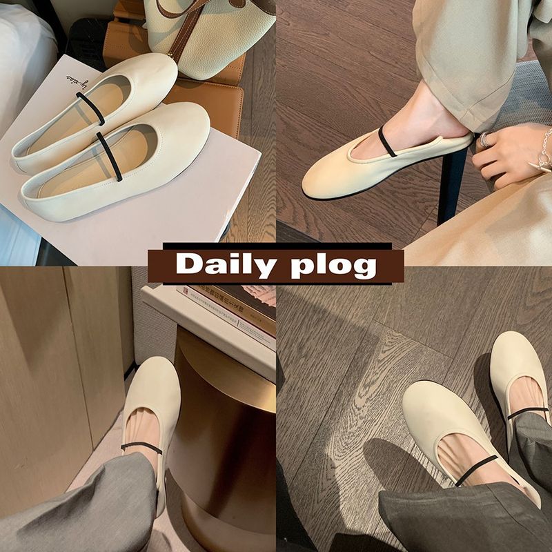 French Style Elegant Soft Round Toe Shallow Mouth Thin Strap Flat Casual Versatile Mary Jane Granny Shoes_voghion.com