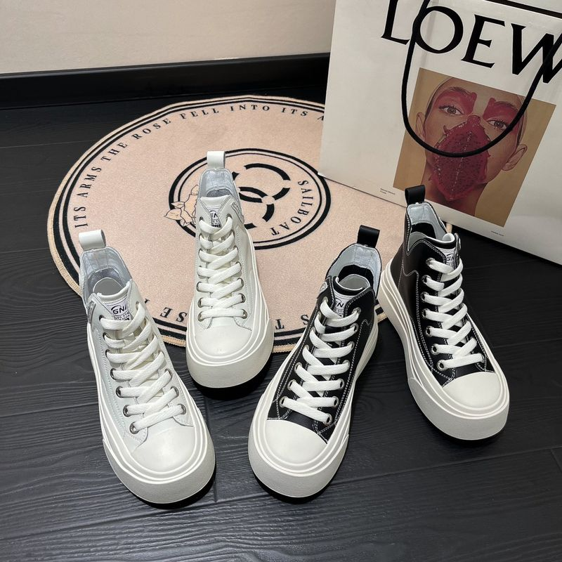 Casual High-Top White Shoes Women's 2023 Autumn New Thick-Soled Board With Lace-Up Sports Students' All-Match Breathable_voghion.com