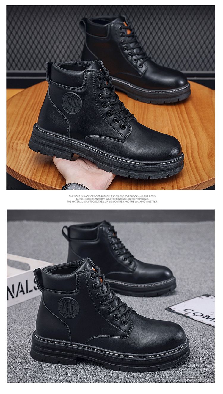 Men Shoes Fashion Motorcycle Boot Waterproof Leather Boots Spring Lace-Up Platform Boot New High Top Boots For Men Botas Hombre_voghion.com
