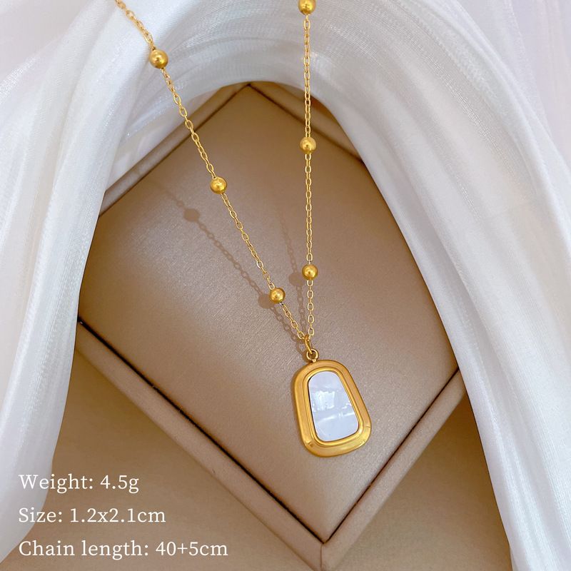 Body Full Titanium Steel Bead Block Shell Personality Extremely Simple Wind Furnace Real Gold Necklace Female 【 】_voghion.com