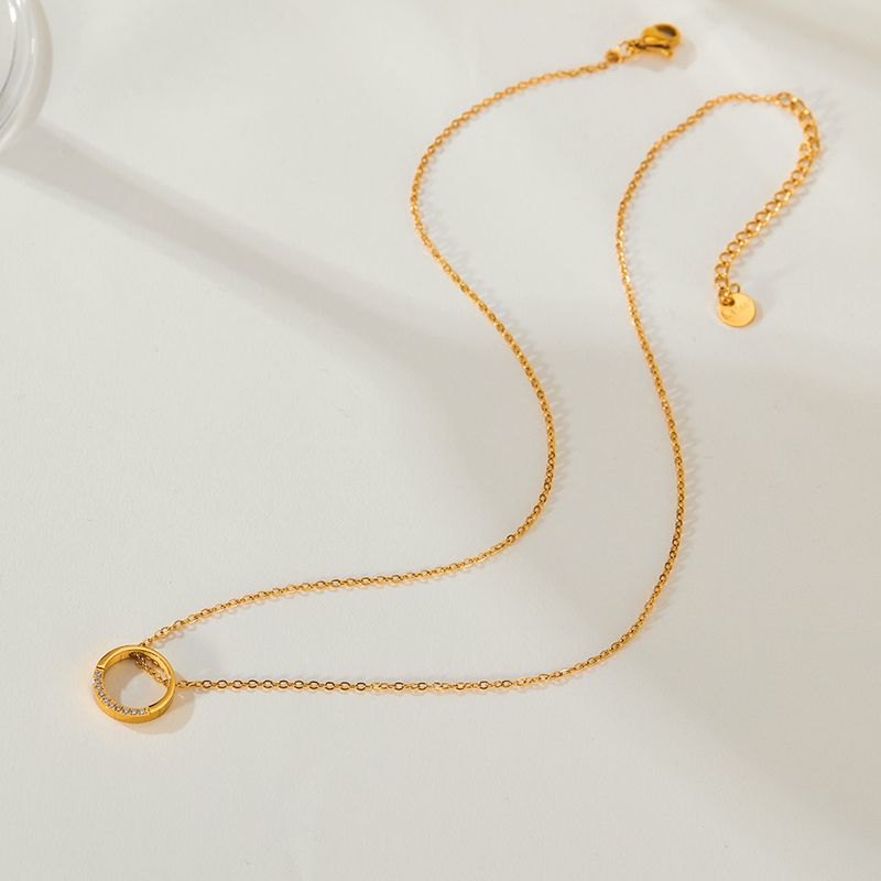 Collier pendentif personnalisé en acier inoxydable pour femme, design minimaliste avec cercles géométriques en zircone_voghion.com