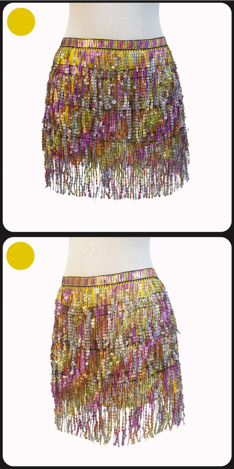 Chaîne de taille pour danse du ventre d'Halloween, serviette de hanche indienne, serviette de hanche à franges à paillettes bohème, costume de scène DS Performance_voghion.com